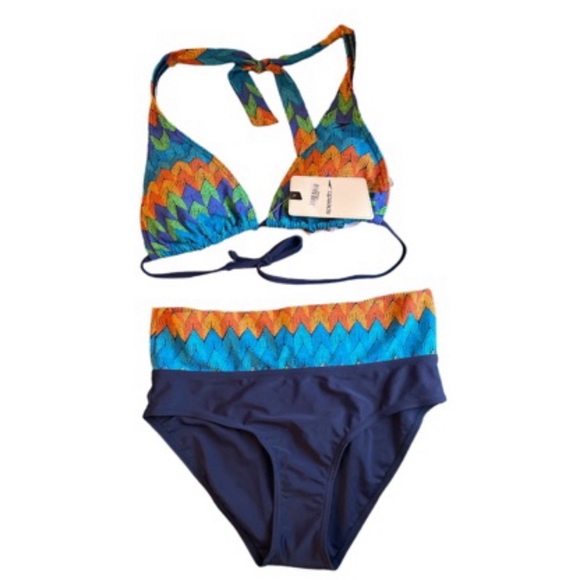 NEW SOLD OUT Speedo Valerie Colorful Chevron High waist 2 Piece 50+UV Bikini - Picture 4 of 7